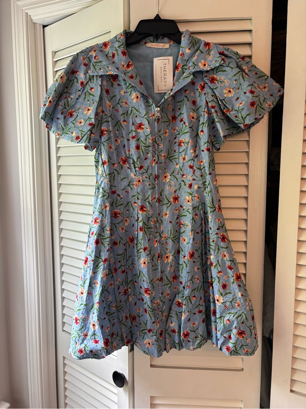 Olivaceous Blue Floral Fit-and-Flare Girls' Dress